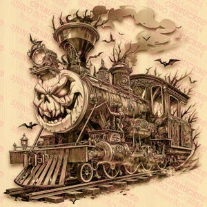 Train d'Halloween effrayant - gravure laser PNG | illusion 3D | Graver | Prêt pour le laser | Fichier de conception numérique | 14 x 14