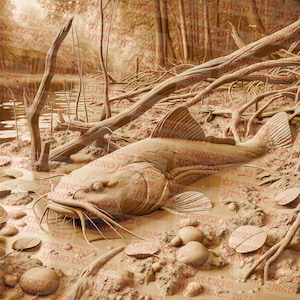 3D Illusion Laser Burn PNG Digital File - Catfish Noodling Swamp Fishing Engraving Design