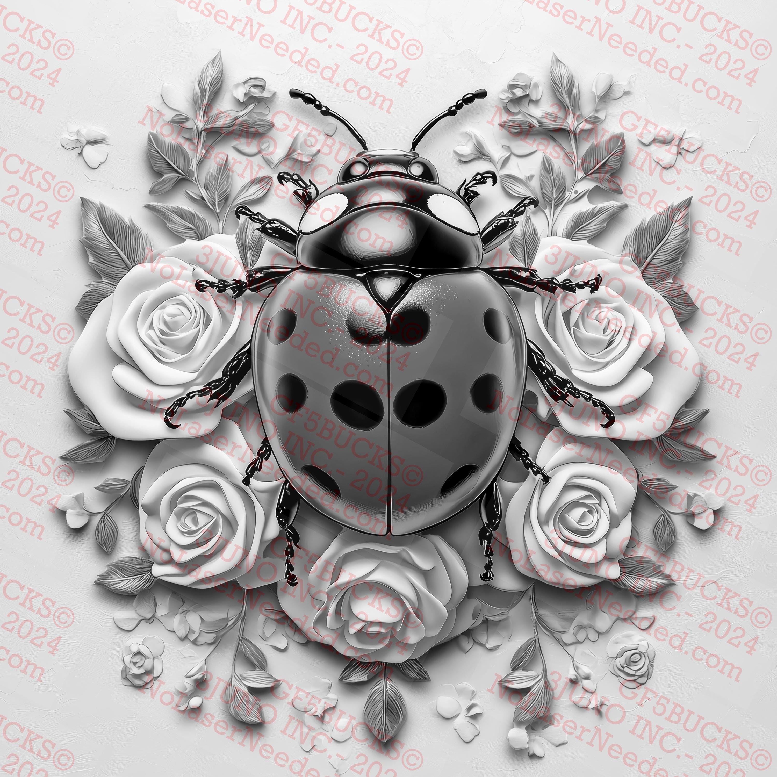 3D Illusion Ladybug Wall Art, Floral Sculpture, Nature Insect