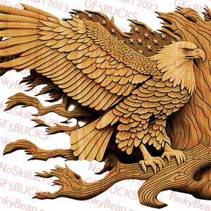 Laser Burn PNG | 3D Illusion | Engrave | Laser Ready | Digital Design File | Bald Eagle | Freedom | Flag | USA