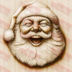 Rosto de Papai Noel com Ilusão 3D PNG – Rindo Ho, Ho, Ho, Design de Cabeça de Natal – 14x14 – GF5Bucks®