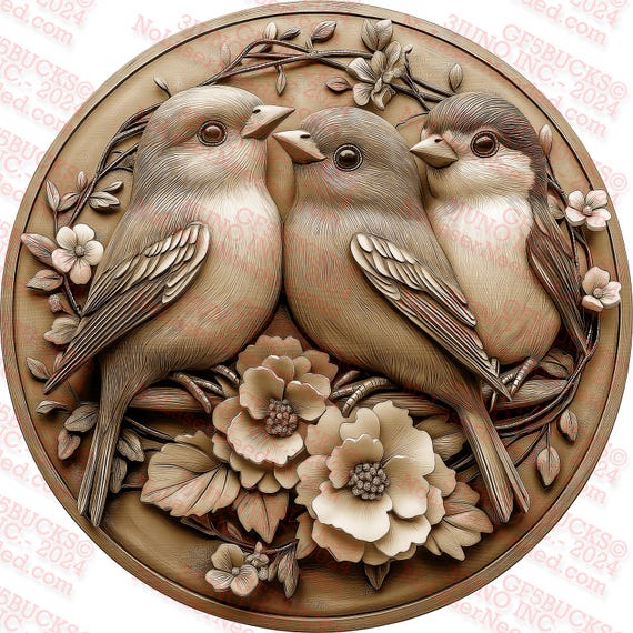 咲き誇る歌鳥 3D イリュージョンアート PNG | ユニークなレーザー彫刻