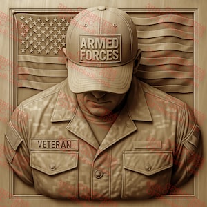 Veterano de las Fuerzas Armadas con ilusión 3D PNG – Diseño de homenaje militar – Proyecto de grabado láser – 14x14 – GF5Bucks®