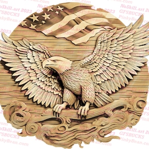 Laser Burn PNG | 3D Illusion | Engrave | Laser Ready | Digital Design File | Eagle | Flag | USA | Patriotic
