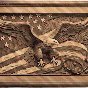 Patriotic Eagle Flag Framed 3D Illusion Digital Design File - Laser Ready (Instant Download, PNG)