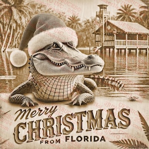 Frohe Weihnachten aus Florida 3D Illusion Art - Tropische Feiertags Alligator Szene | Laserbereit | 14x14