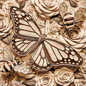 Laser Burn PNG | 3D Illusion | Engrave | Laser Ready | Digital Design File | Butterfly Bees Flowers | Spring | Wedding | Special Occasion