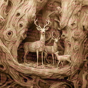 Digital Deer - Stag | Buck | Carved Look | 3D Illusion | Laser Engrave | Laser Burn