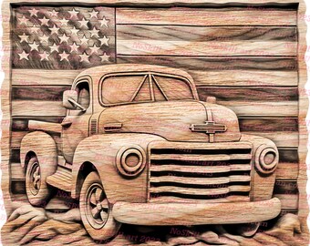 Laser Burn PNG | 3D Illusion | Engrave | Laser Ready | Digital Design File | Pickup Truck | Merica | USA