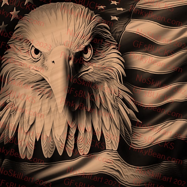 Patriotic Eagle Flag 3D Illusion Digital Design File - Laser Ready (Instant Download, PNG)