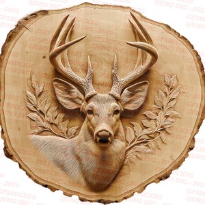 3D Illusion | Laser Burn PNG Digital File | Perfect for Engraving | Live Edge look | Instant Download | Whitetail Deer | Buck