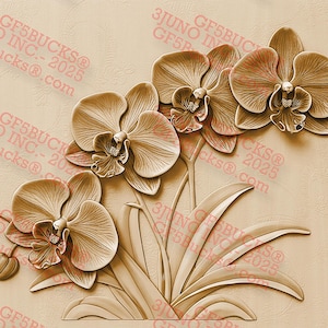 Gravure laser 3D Illusion de fleurs d'orchidées PNG (14 x 7 po.) – Gravure florale GF5Bucks®