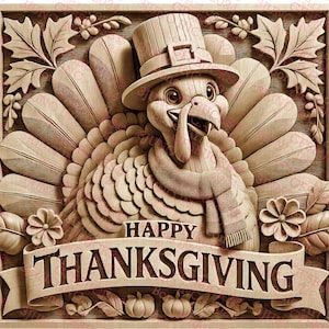 Thanksgiving Turkije, Happy Thanksgiving | Laserbranden, png-bestand | 3D-illusie | Graveren | Gereed voor laser | Digitaal ontwerpbestand | 14 x 11,6 inch