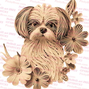 Gravure laser PNG | illusion 3D | Graver | Prêt pour le laser | Fichier de conception numérique | Shih Tzu | Filigrane