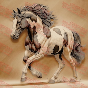 Etalon illusion 3D PNG - Conception de gravure au laser Paint Horse - Art pour amateurs de chevaux - 14 x 14 - GF5Bucks®