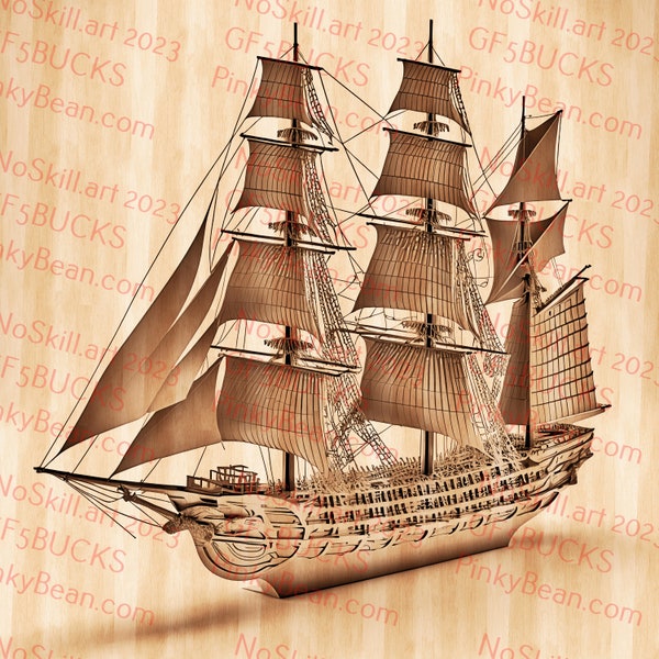 Laser brennen PNG | 3D Illusion | Gravieren | Laser Ready | Digitale Designdatei | Großsegler | Piratenschiff