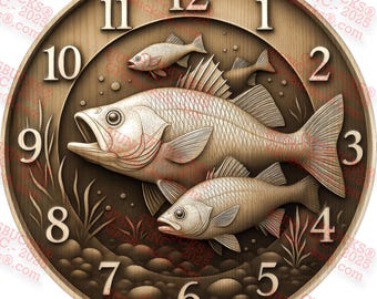 White Perch Clock – Laser Burn PNG | 3D Illusion | Engrave | Laser Ready | Digital Design File ~14x14