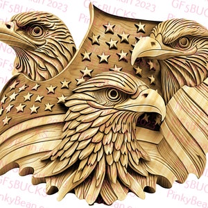 Laser Burn PNG | 3D Illusion | Engrave | Laser Ready | Digital Design File | Bald Eagle | Freedom | USA