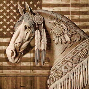 American Indian Horse - Laser Burn PNG | 3D Illusion | Engrave | Laser Ready | Digital Design File