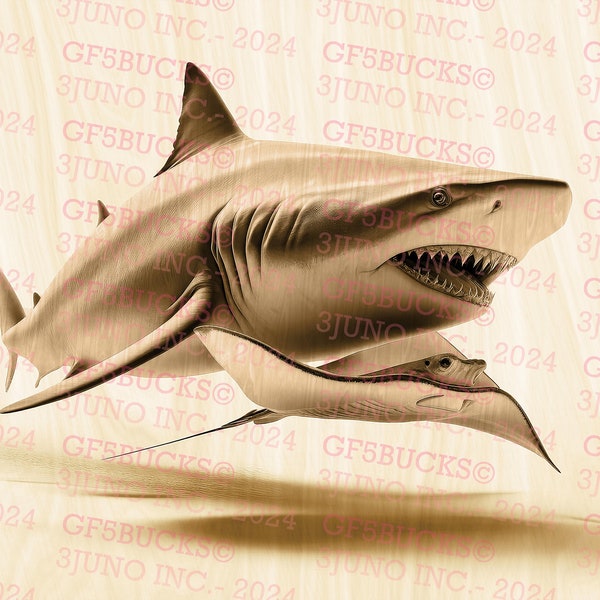 Bull Shark & Stingray 3D Illusion Digitale Datei - Lasergravur bereit (Sofortiger Download, PNG)