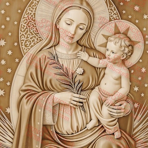 3D-illusie Maagd Maria en baby Jezus PNG – Religieuze lasergravure – Katholieke kunst – 10,6 x 14 – GF5Bucks®