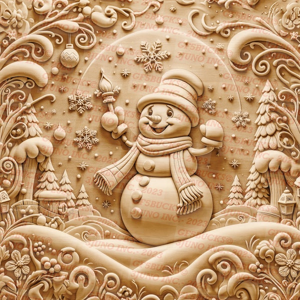 Winter Wonderland Laser Ready Snowman Design - 3D Illusion PNG Digital File - Christmas Engraving