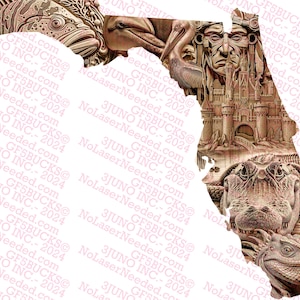 Florida State Silhouette Karte - 3D Illusion PNG Digitale Datei für die Lasergravur | 14x12,25