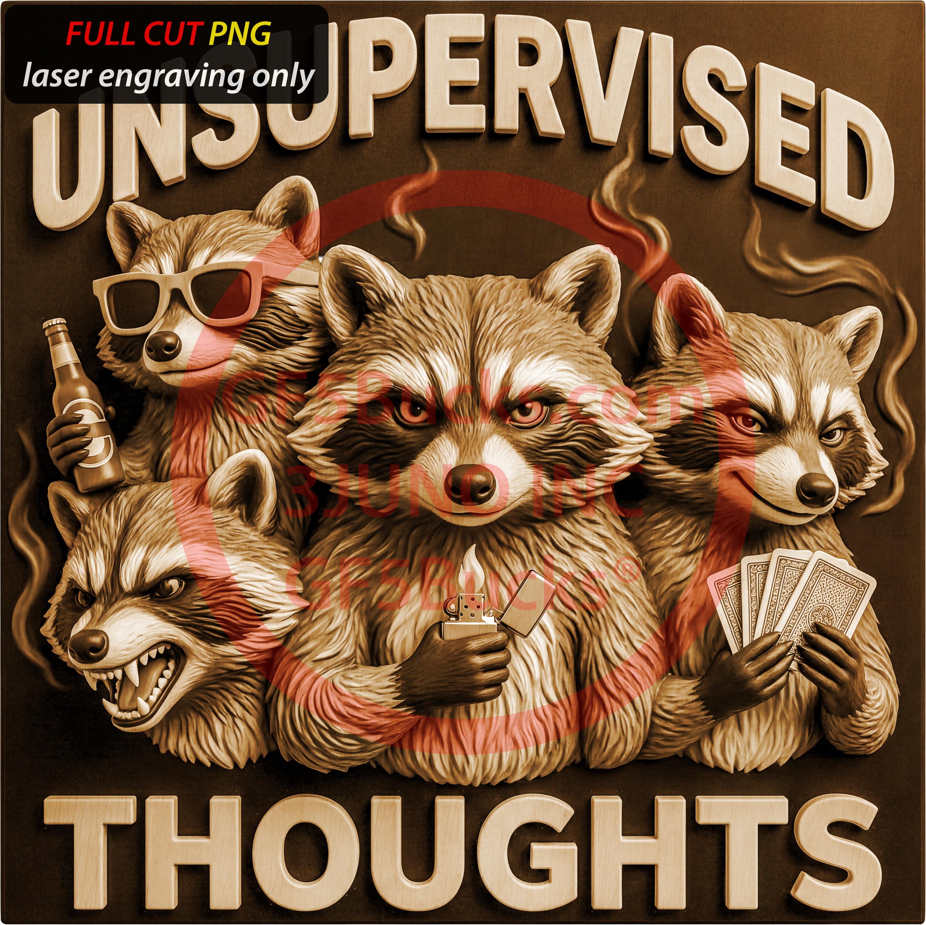 3D Illusion Laser Engraving PNG Art for Unsupervised Thoughts Raccoon ...