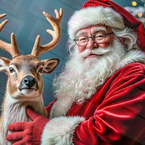 Ilusão 3D Papai Noel (BÔNUS) | Design realista de Papai Noel e Rena | Natal | Arte de retrato de Papai Noel | Arquivo PNG festivo sazonal | 14x10,5
