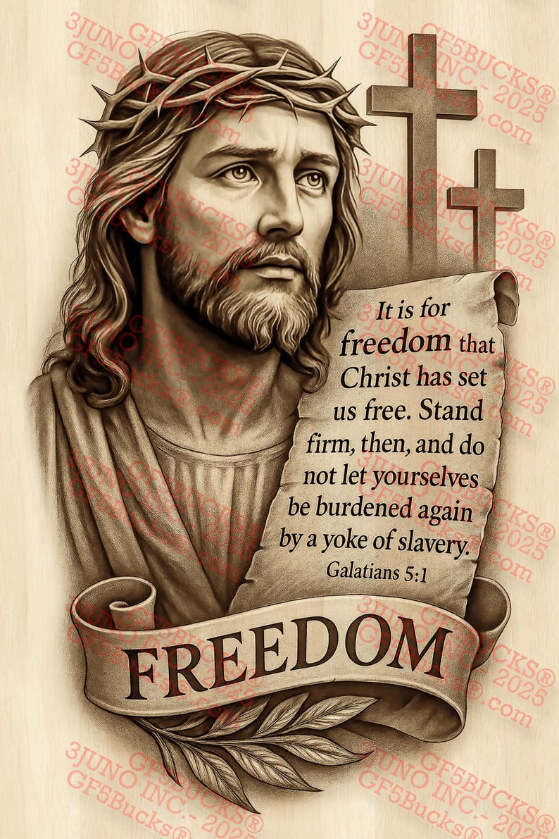3D Illusion Jesus Freedom PNG – Galatians 5:1 Scripture Scroll Laser ...