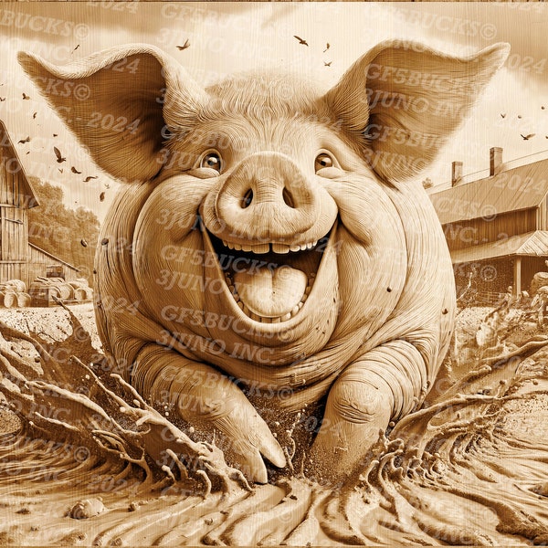 3D Illusion | Laser Burn PNG File | For Engraving | Laser Ready | Instant Download | Farm | Ranch | Happy Pig