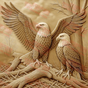 Bald Eagle Pair 3D Illusion PNG | Laser Engraving Design | Majestic Wildlife Artwork for Decor | 14x14