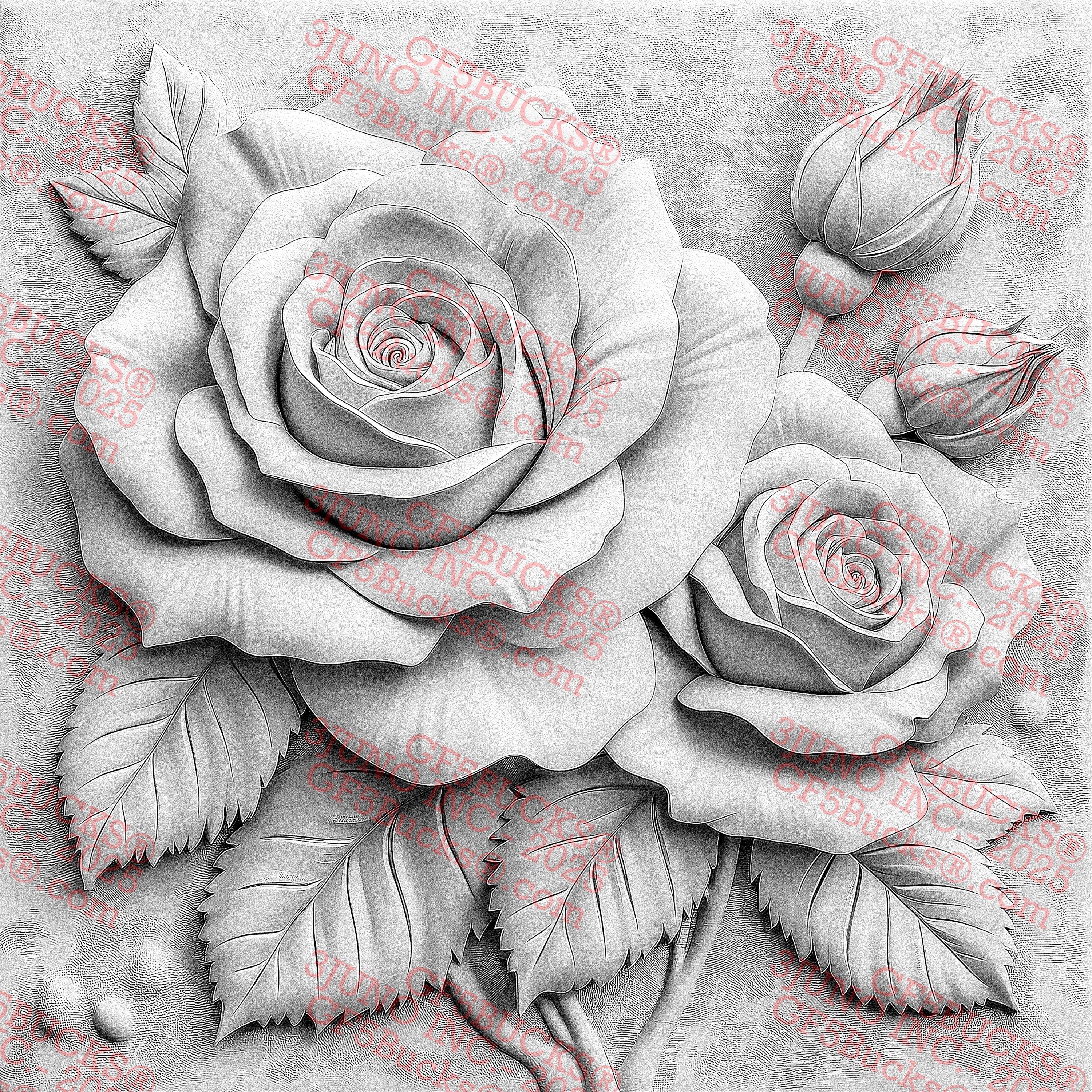 Roses 3D Illusion Laser Engraving PNG (14x14in) – Gf5bucks® Floral