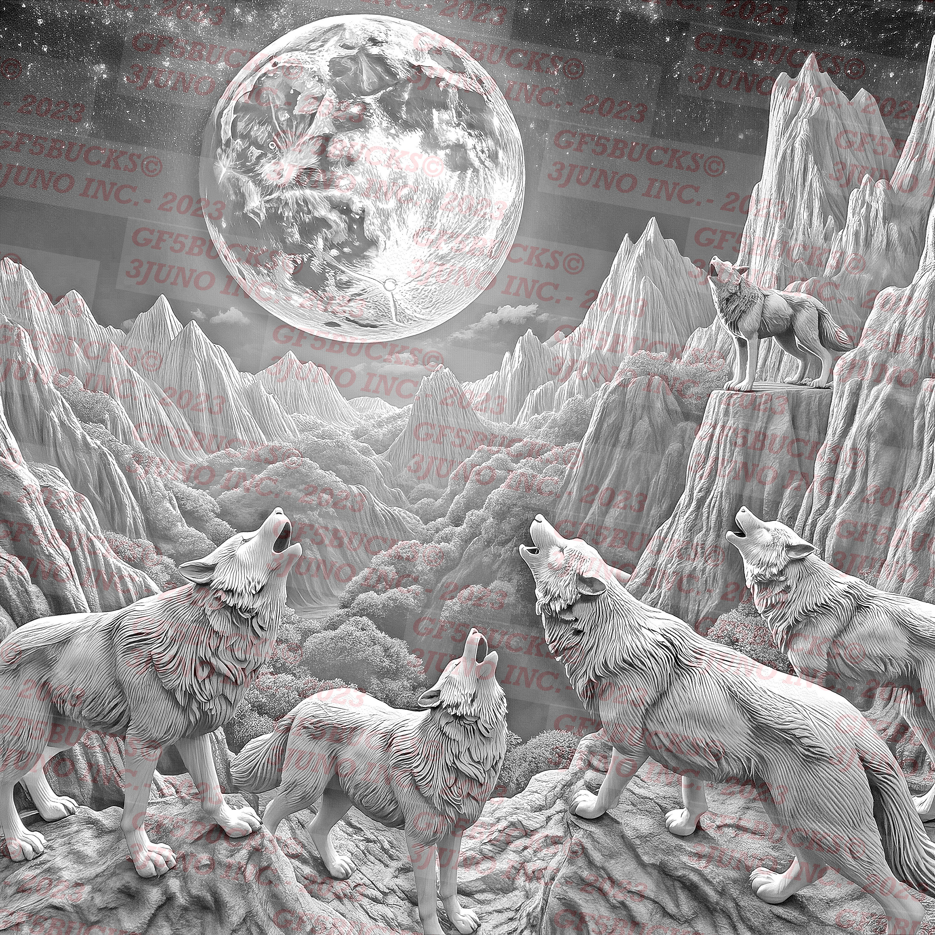 Wolf Pack Majesty - 3D Illusion PNG Digital File for Laser Engraving ...