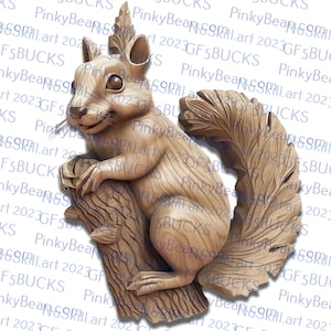 Gravure laser PNG | illusion 3D | Graver | Prêt pour le laser | Fichier de conception numérique | Aspect sculpté | Écureuil