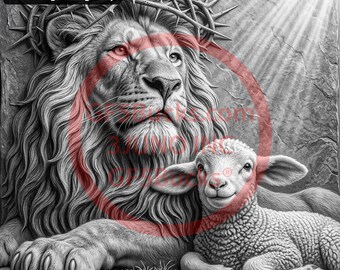3D Illusion Laser Engraving PNG Art for Lion Lamb Thorns Portrait