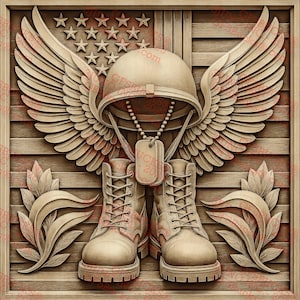 Memorial de Soldado Ilusión 3D PNG – Diseño de homenaje a un héroe caído para grabado láser – 35 x 35 cm – GF5Bucks®