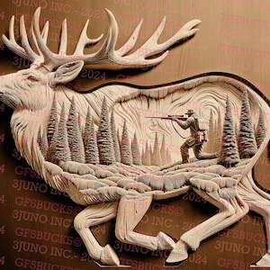 3D Illusion | Laser PNG Digitale Datei | zum Gravieren | Laserbereit | Sofortdownload | Elch | Jäger