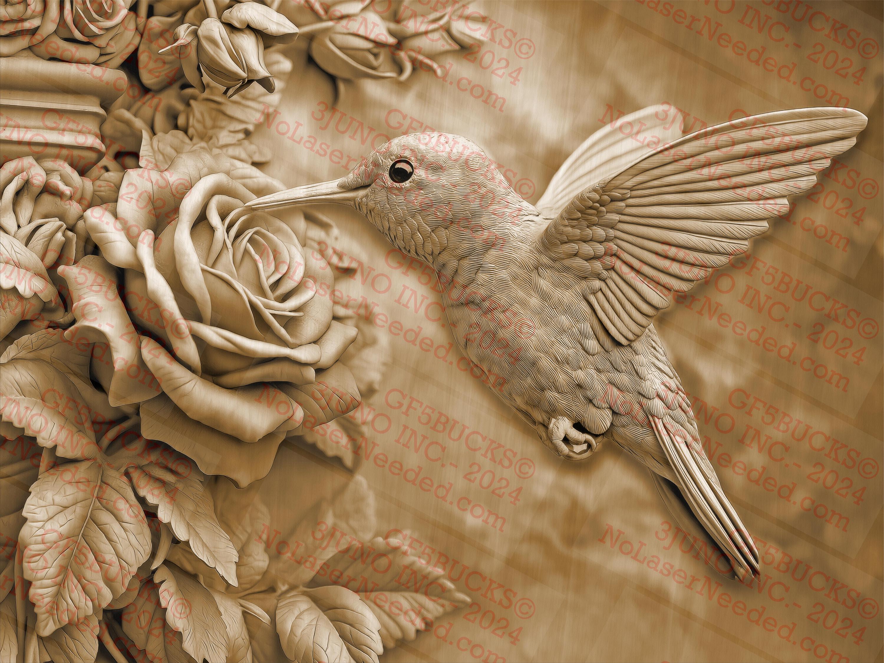 3D Illusion Hummingbird and Rose Art, Nature Wall Decor, Floral