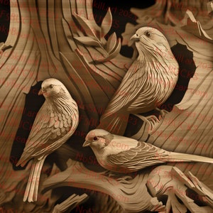 PNG bruciato al laser / Illusione 3D / Incisione / Pronto per il laser / File di progettazione digitale / Uccelli canterini / Fringuello / Canarino