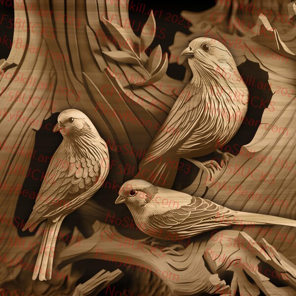 Laser Burn PNG | 3D Illusion | Engrave | Laser Ready | Digital Design File | Singing Birds | Finch | Canary