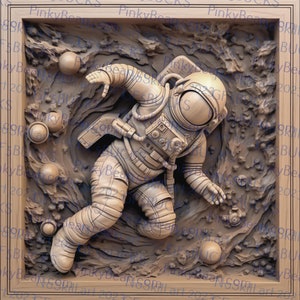 Laser Burn PNG | Ilusão 3D | Gravar | Pronto para Laser | Arquivo de Design Digital | Aparência Esculpida | Astronauta | Astronauta | Astronauta