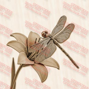 Dragonfly on Lily 3D-illusie lasergravure Digitaal PNG-ontwerpbestand (14 x 14 in) – GF5Bucks® Nature Engraving Art