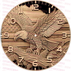 3D-illusie Eagle-klok - laserklaar digitaal PNG-bestand voor gravure - direct downloaden ~ 14 x 14