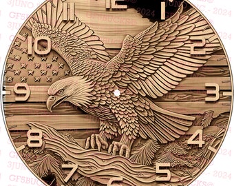3D Illusion Eagle Clock - Laser Ready PNG Digital File for Engraving - Instant Download ~14x14