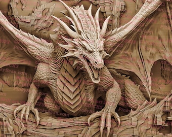 The Beast Dragon: 3D Illusion PNG Digital File for Laser Engraving, Instant Download, Laser Ready