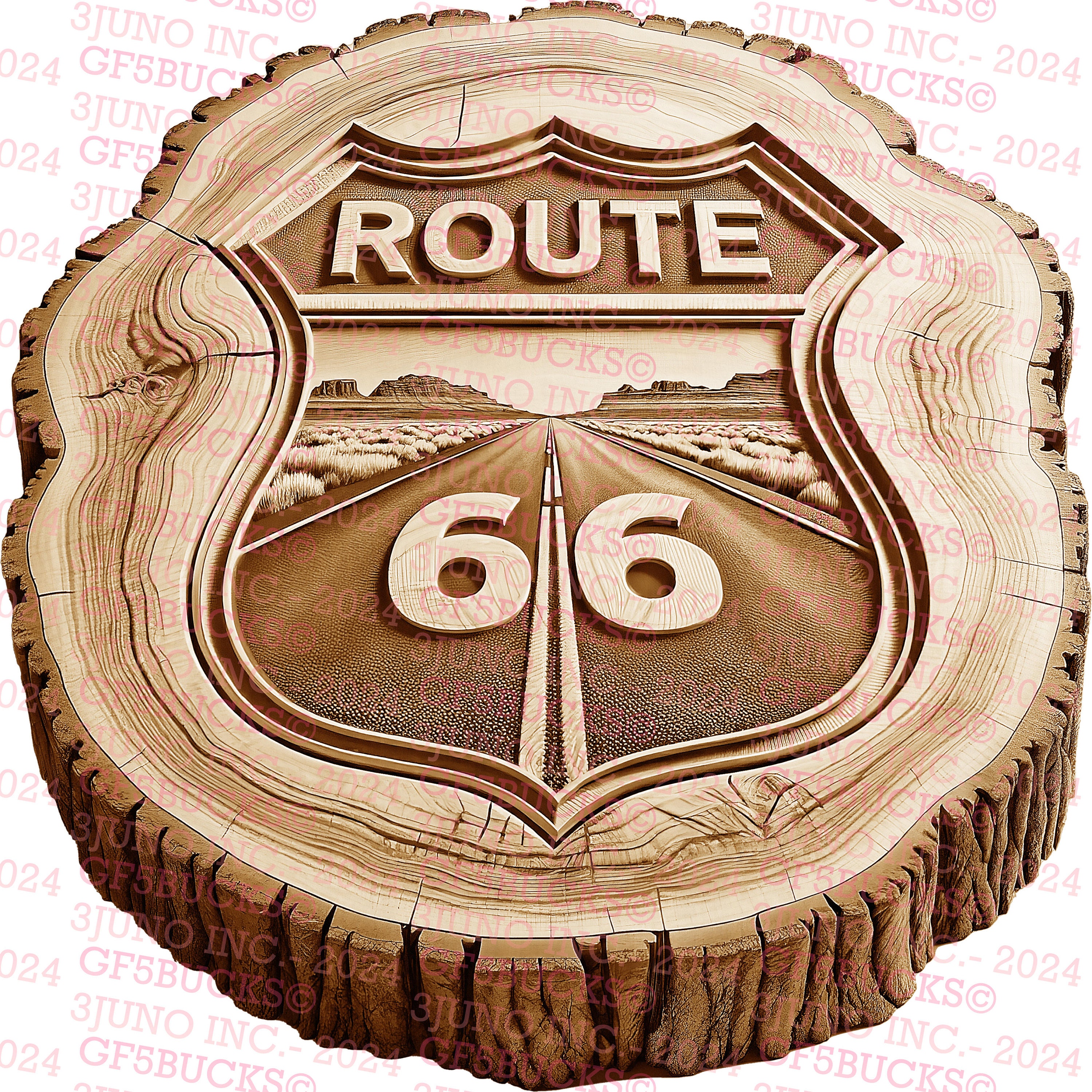 CRASH GATE 旧ライン アートボード ROUTE66 Route 66 Highway - Laser Burn PNG | 3D Illusion | Engrave | Laser