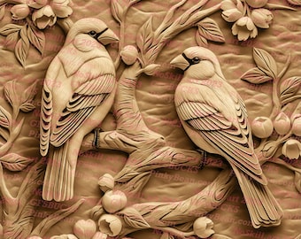 Romantic Love Birds Laser-Ready PNG | Engrave Design | 3D Illusion | Digital File