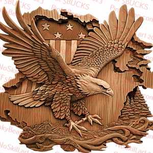 Laser Burn PNG | 3D Illusion | Engrave | Laser Ready | Digital Design File | Bald Eagle | Freedom | Flag | USA