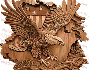 Laser Burn PNG | 3D Illusion | Engrave | Laser Ready | Digital Design File | Bald Eagle | Freedom | Flag | USA